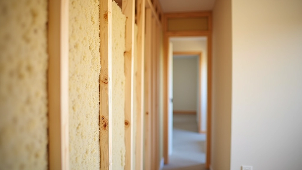 Bathroom wall insulation installation showing mineral wool insulation board fitted between timber studs before tiling