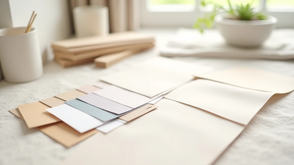 Paint colour swatches and material samples arranged on natural linen fabric for Irish interior design