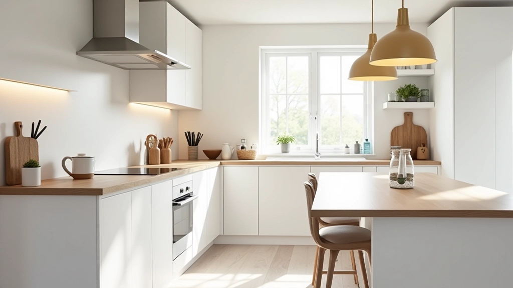 Modern kitchen with white cabinetry and natural wood elements in Irish cottage-style home
